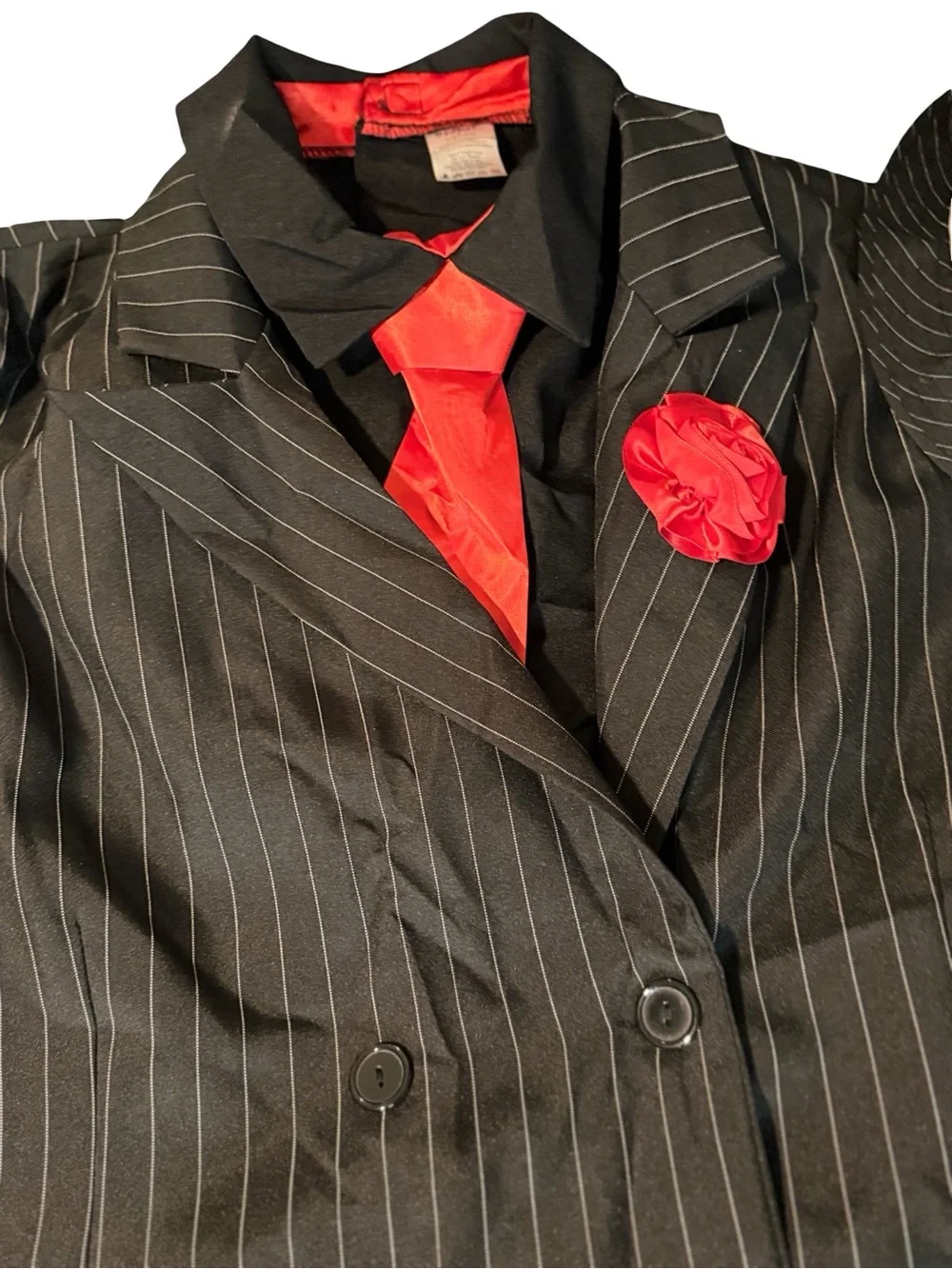 Spirit Men’s Black Pinstripe 1920s Gangster Suit with Red Accents